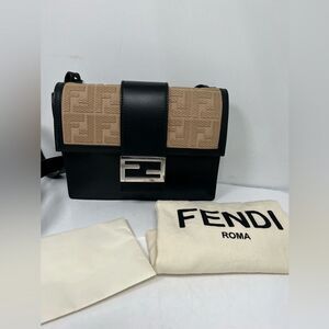 Fendi Flat Baguette Crossbody Leather And Cream Flap Bag